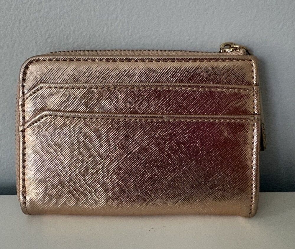 Aldo Women’s Zip Around Wallet Card Holder Rose Gold Metallic Metal Charm